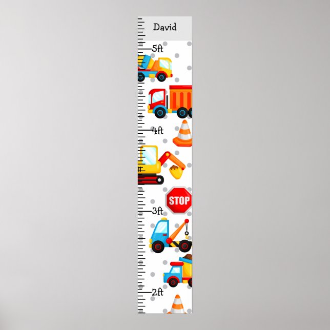 Boy Construction Trucks Growth Chart Personalized (Front)