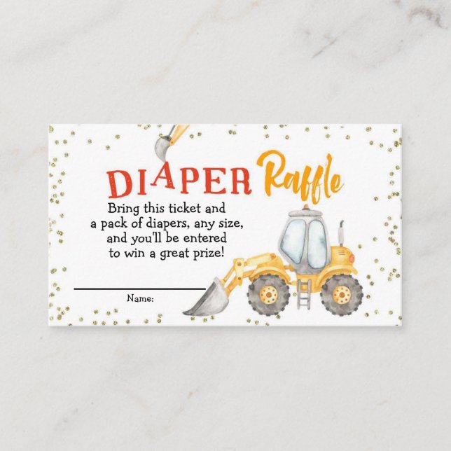 Boy Construction Yellow Truck Diaper Raffle Enclosure Card (Front)