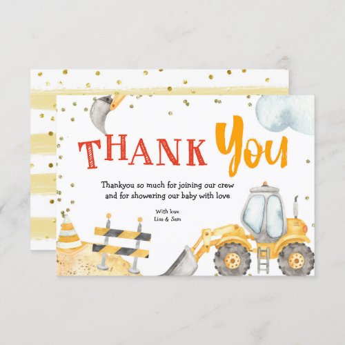 Boy Construction Yellow Truck Thank You card