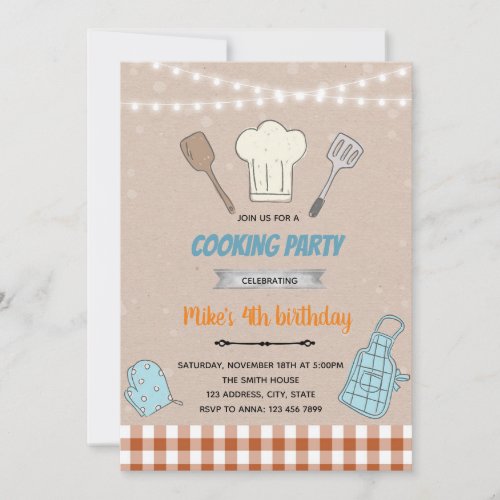 Boy cooking theme invitation
