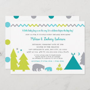 Boy couples baby shower Nordic bears trees stars Invitation
