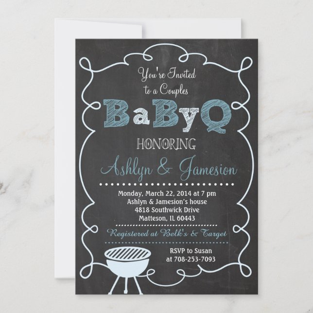Boy Couples BabyQ BBQ Baby Shower Invitation (Front)