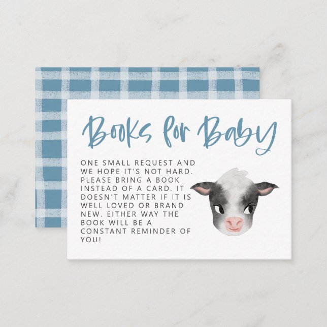 Boy Cow Baby Shower Book Request  Enclosure Card (Front/Back)