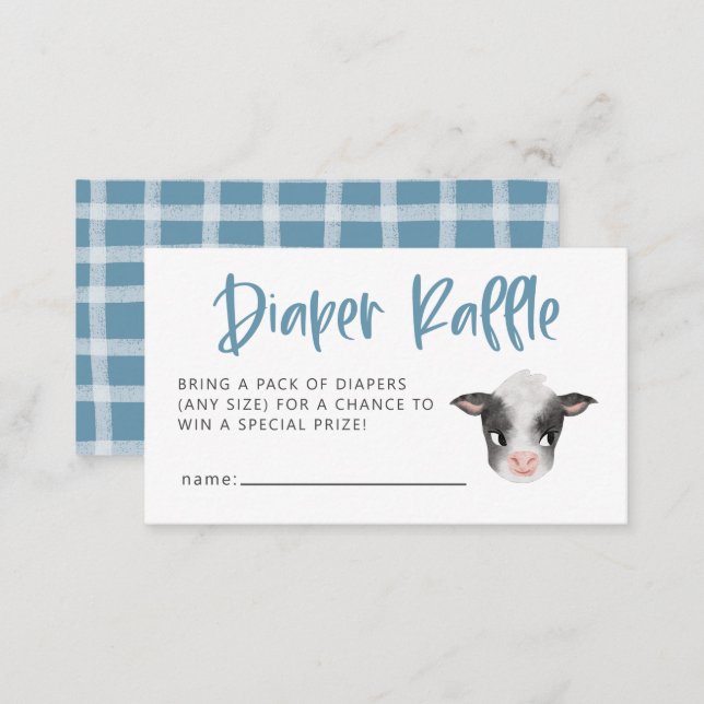 Boy Cow Baby Shower Diaper Raffle Ticket Enclosure Card (Front/Back)