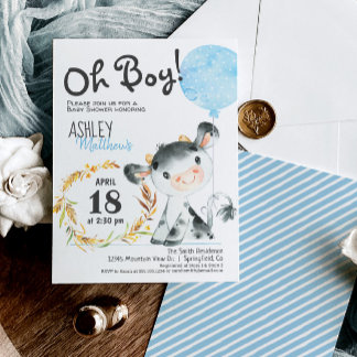 Boy Cow Baby Shower Farm Invitation