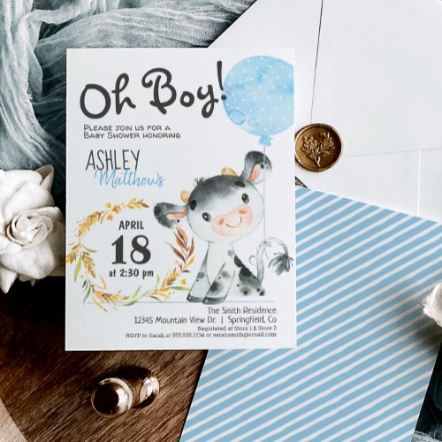 Boy Cow Baby Shower Farm Invitation