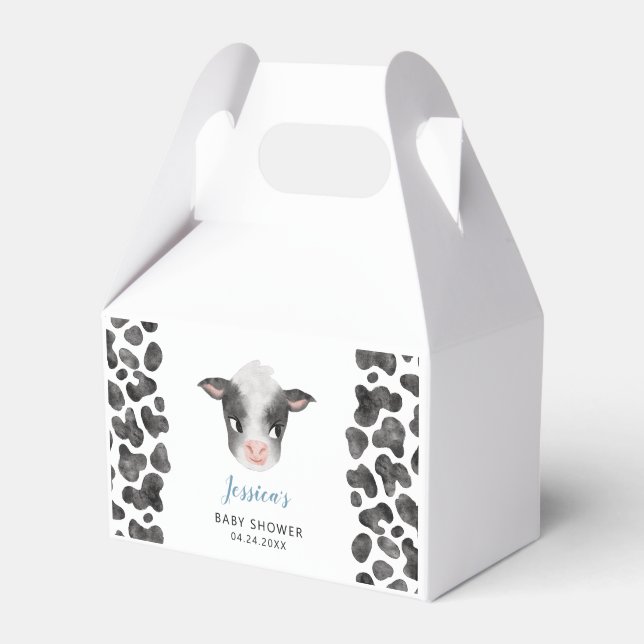 Boy Cow Farm Animal Baby Shower Favor Boxes (Front Side)