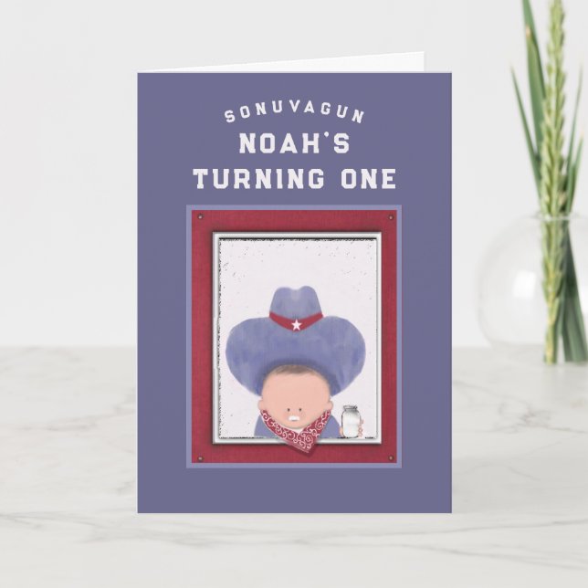 Boy Cowboy 1st Birthday Card (Front)