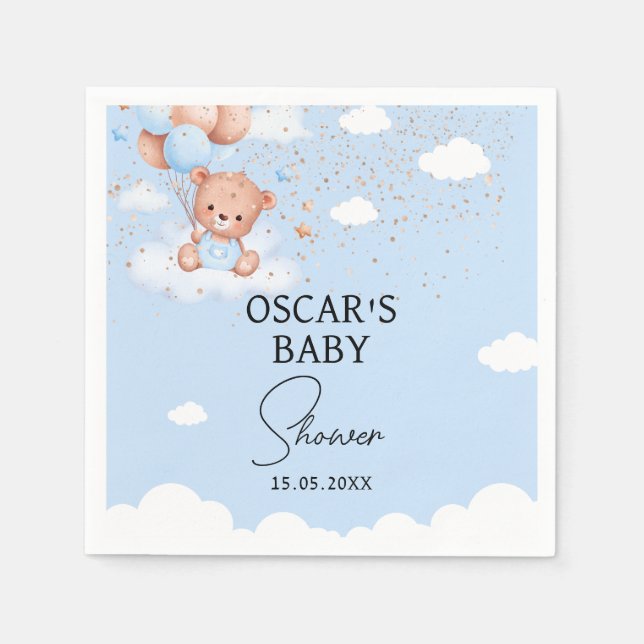 Boy cuddly bear baby shower napkins (Front)