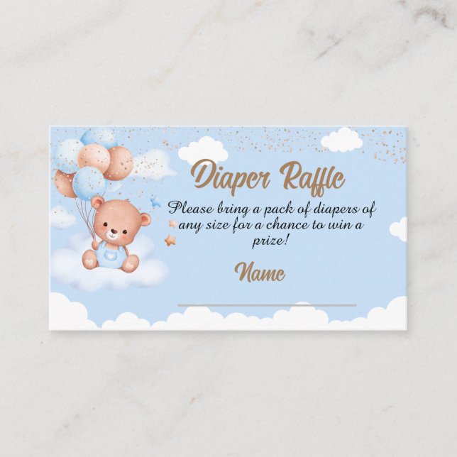 Boy cuddly bear diaper raffle tickets enclosure card (Front)