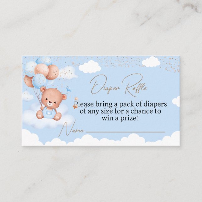 Boy cuddly bear diaper raffle tickets enclosure card (Front)
