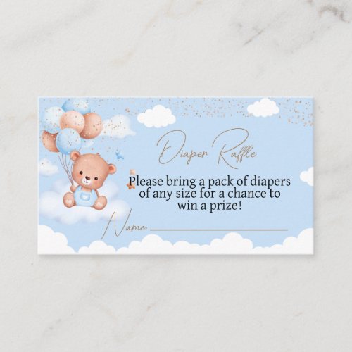 Boy cuddly bear diaper raffle tickets enclosure card