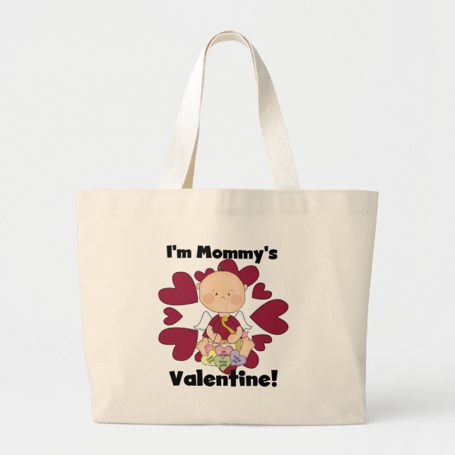 Boy Cupid Mommy's Valentine Tshirts Large Tote Bag (Front)