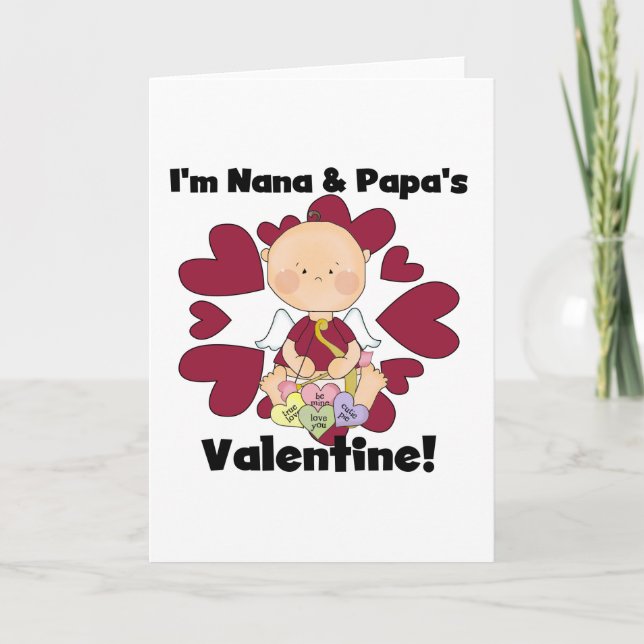 Boy Cupid Nana and Papa's Valentine Tshirts Holiday Card (Front)
