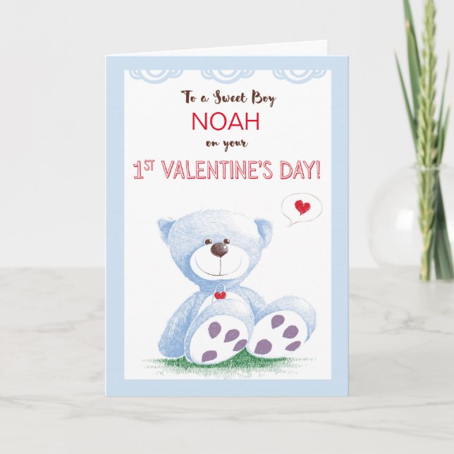 Boy Customizable Personalize Name, 1st Valentine's Holiday Card (Front)