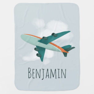 Boy Cute and Modern Blue Airplane Baby Blanket