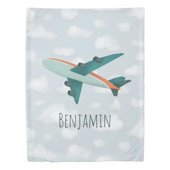 Boy Cute and Modern Blue Airplane Kids Duvet Cover (Front)