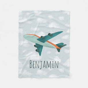 Boy Cute and Modern Blue Airplane Kids Fleece Blanket