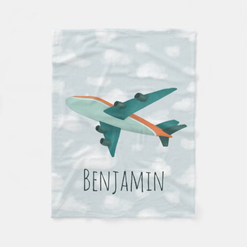 Boy Cute and Modern Blue Airplane Kids Fleece Blanket