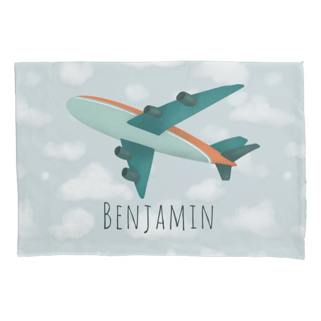 Boy Cute and Modern Blue Airplane Kids Pillow Case (Front)