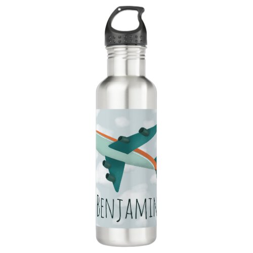 Boy Cute and Modern Blue Airplane Kids School Stainless Steel Water Bottle