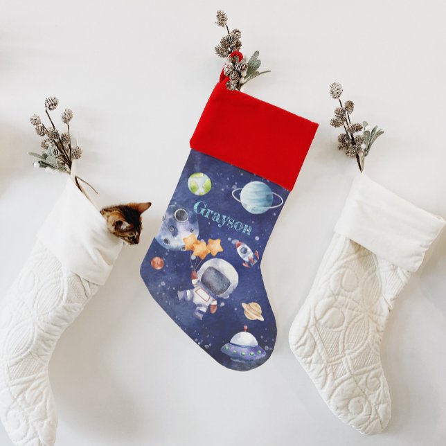 Boy Cute Astronaut Galaxy Space Name Christmas Stocking (Boy Cute Astronaut Galaxy Space Name Christmas Stocking)