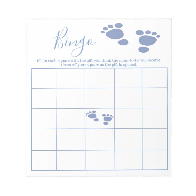 Boy Cute Baby Footprint Baby Shower Bingo Game Notepad (Front)
