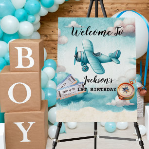 Boy Cute Blue Airplane Travel Kids Birthday Custom Foam Board