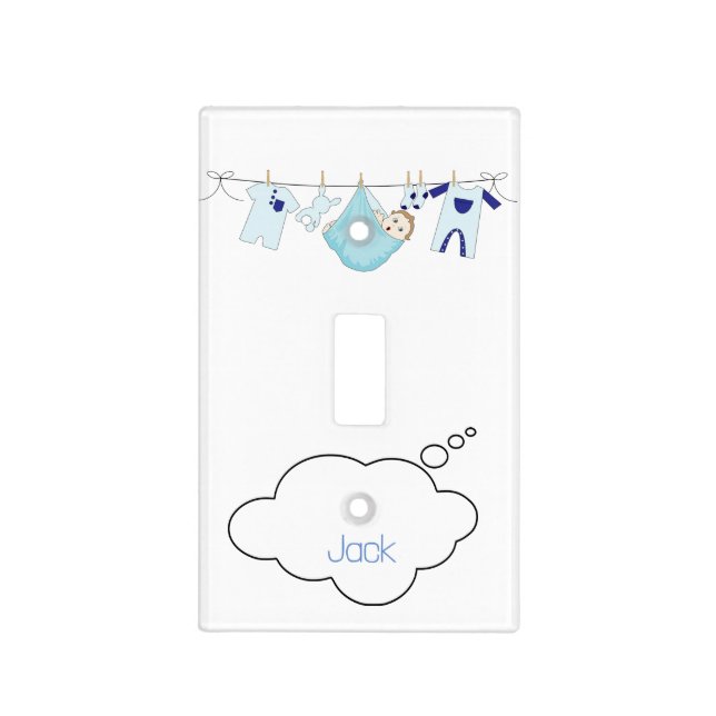 Boy Cute Blue Clothesline Laundry Nursery Room    Light Switch Cover (Front)