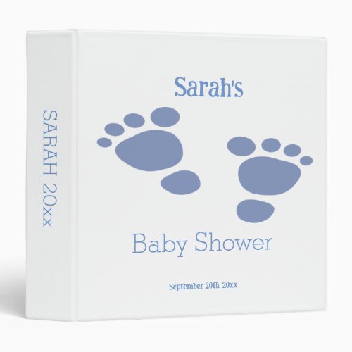 Boy Cute Blue Footprint Baby Shower   3 Ring Binder