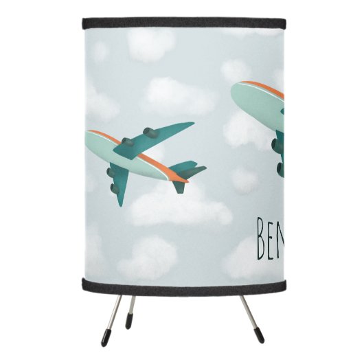 Boy Cute Blue Travel Airplane Kids Tripod Lamp (Left)