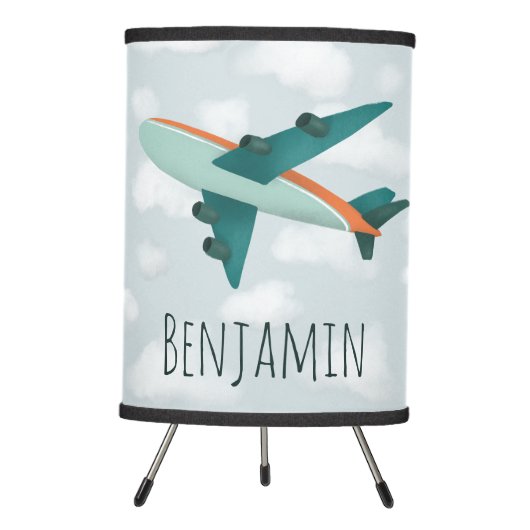 Boy Cute Blue Travel Airplane Kids Tripod Lamp (Front)