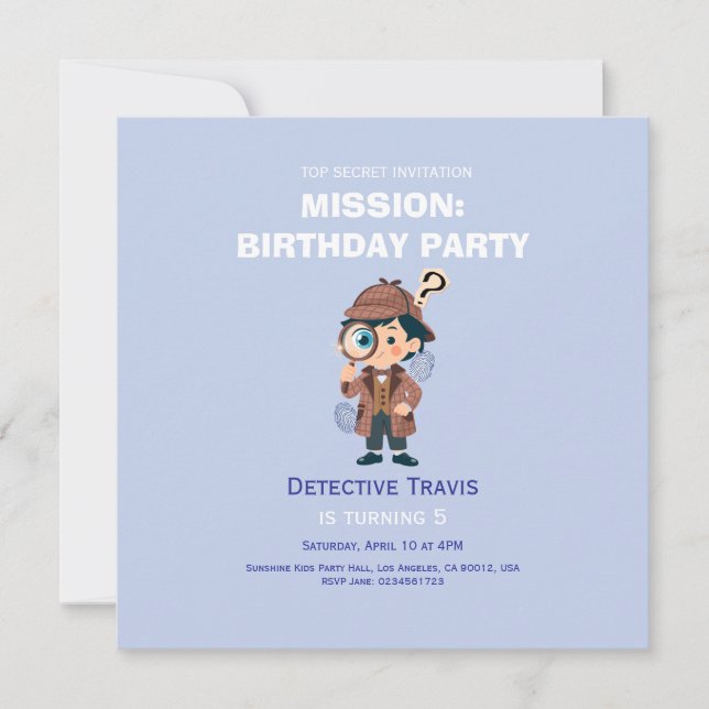 Boy Cute Detective Birthday Invitation (Front)