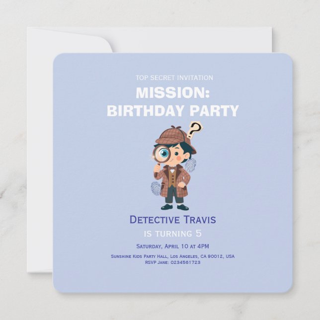 Boy Cute Detective Birthday Invitation (Front)