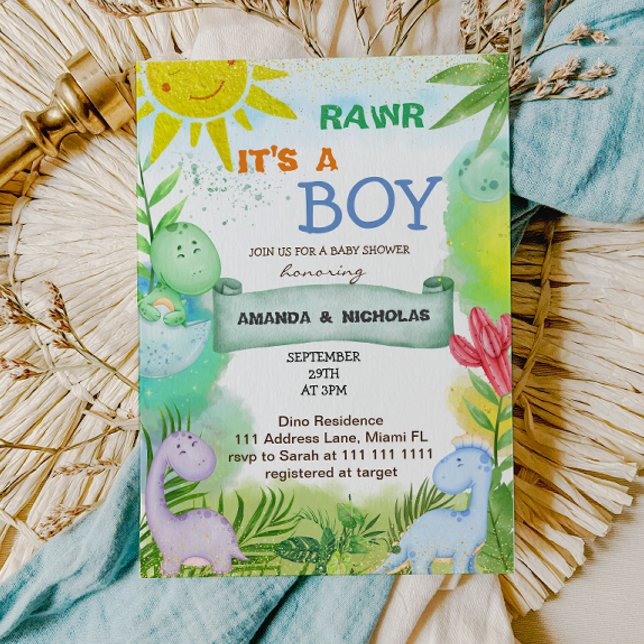 Boy Cute Dinosaurs Baby Shower Invitation (Creator Uploaded)