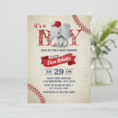 Boy Cute Elephant Baseball Baby Shower Invitation (Standing Front)