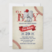 Boy Cute Elephant Baseball Baby Shower Invitation (Front)