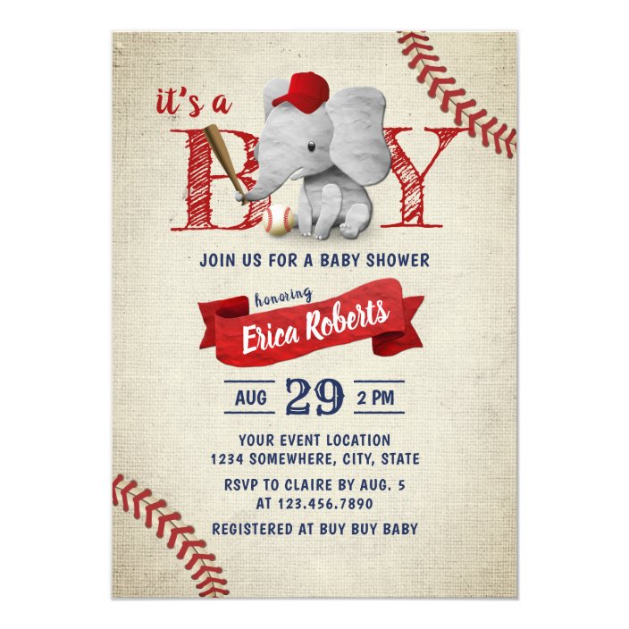 Boy Cute Elephant Baseball Baby Shower Invitation Zazzle Boy Cute Elephant Baseball Baby Shower