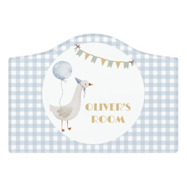 Boy Cute Silly Goose Kids Door Sign (Small Crest Front)