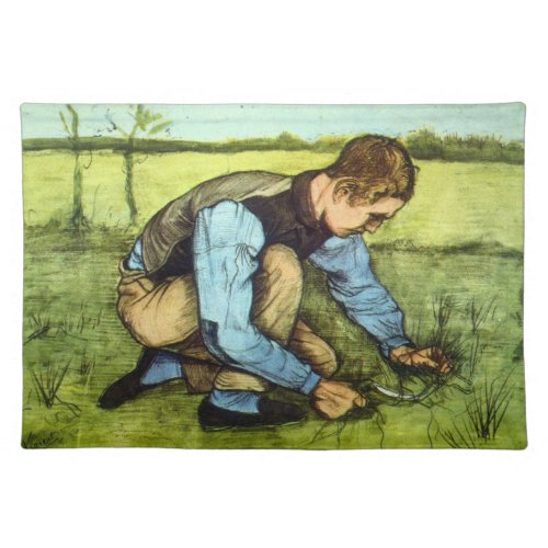 Boy Cutting Grass with Sickle by Vincent van Gogh Cloth Placemat