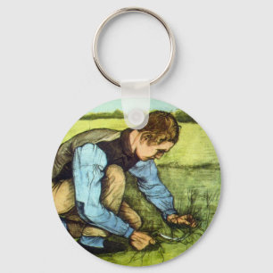 Boy Cutting Grass with Sickle by Vincent van Gogh Keychain
