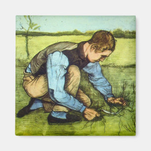 Boy Cutting Grass with Sickle by Vincent van Gogh Magnet