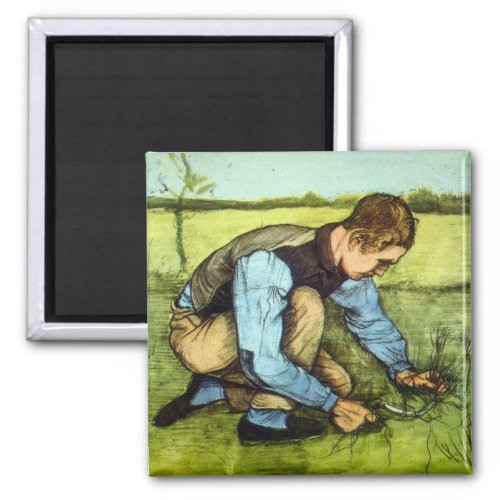 Boy Cutting Grass with Sickle by Vincent van Gogh Magnet