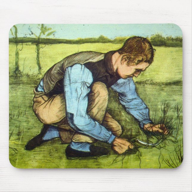 Boy Cutting Grass with Sickle by Vincent van Gogh Mouse Pad (Front)