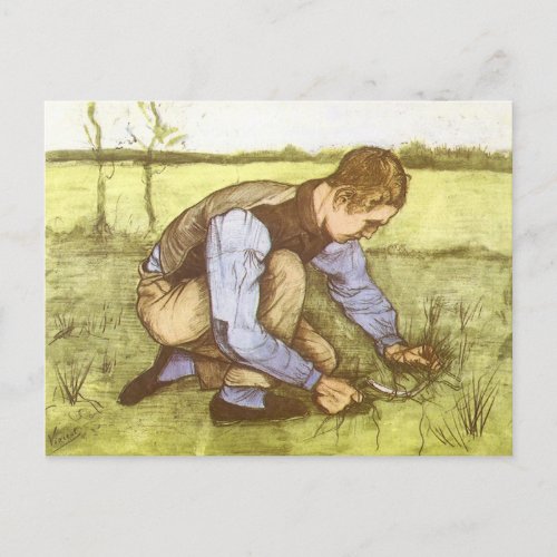 Boy Cutting Grass with Sickle by Vincent van Gogh Postcard