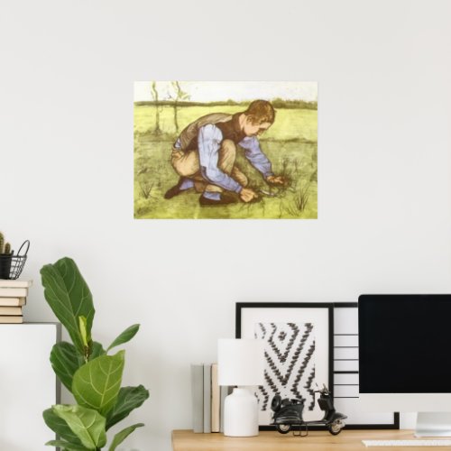 Boy Cutting Grass with Sickle by Vincent van Gogh Poster