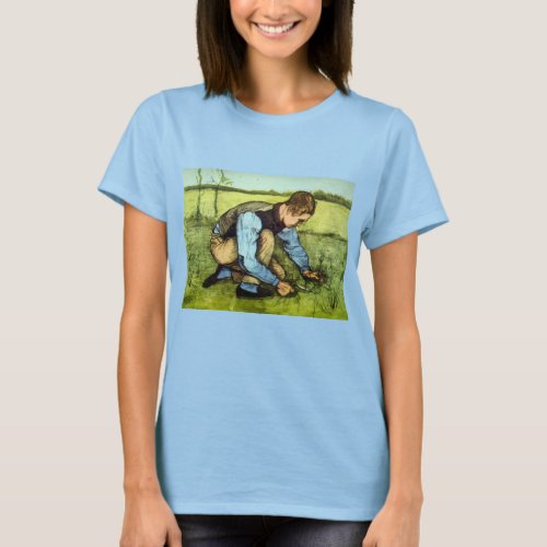 Boy Cutting Grass with Sickle by Vincent van Gogh T_Shirt