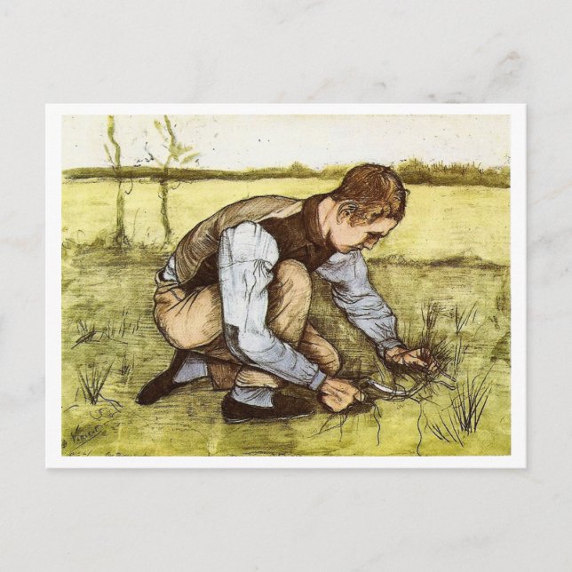 Boy Cutting Grass with Sickle, Vincent van Gogh Postcard (Front)
