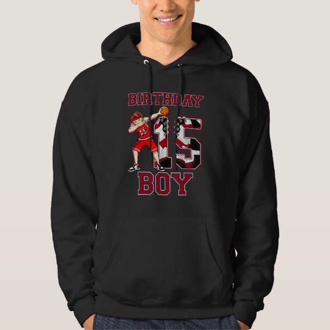 Boy Dabbing Basketball 15th Birthday Love Sneakers Hoodie (Front)