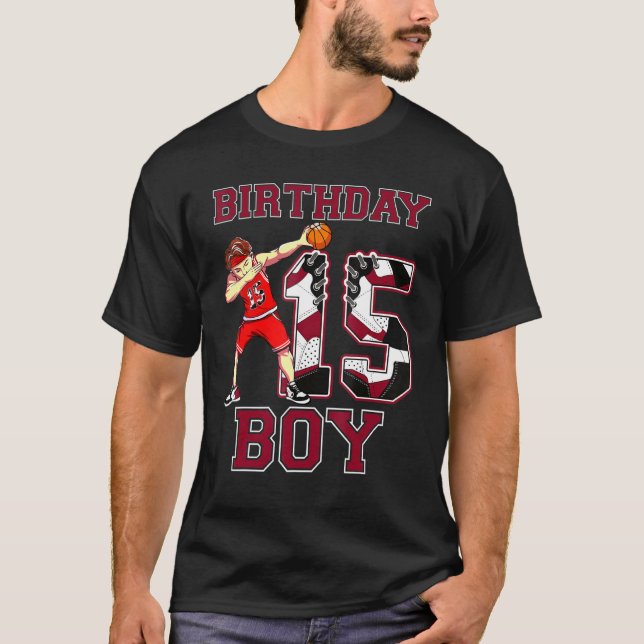 Boy Dabbing Basketball 15th Birthday Love Sneakers T-Shirt (Front)